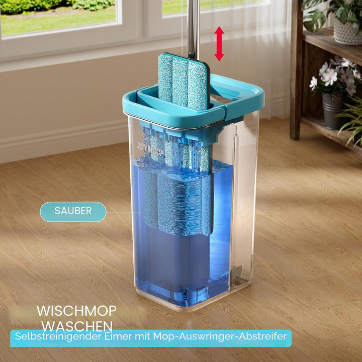 JOYMOOP Wischmopp- und Eimer-Set mit Auswringer, mit 5 wiederverwendbaren Mikrofaser-Wischpads, Wisc