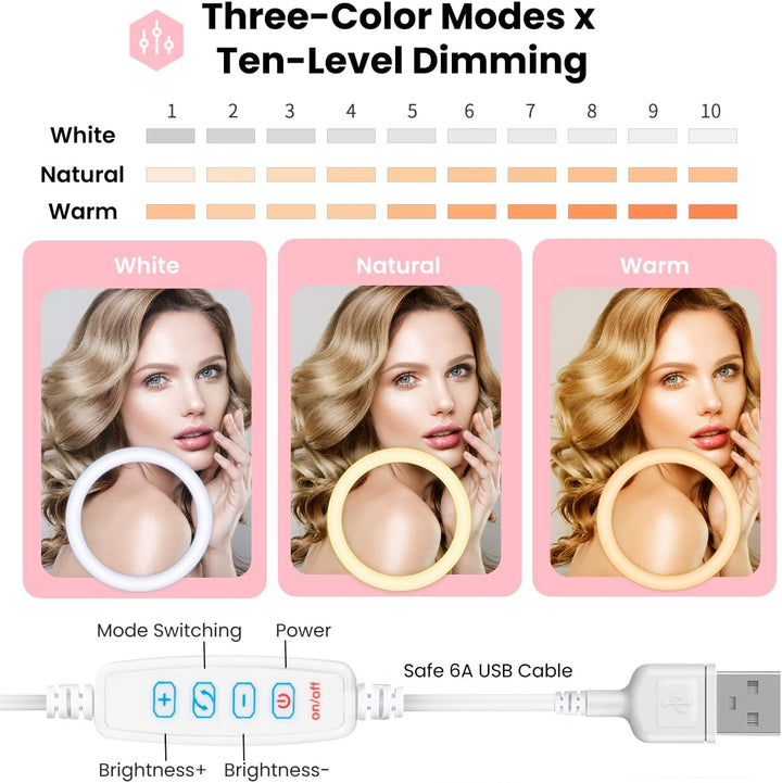 TARION LED Ringlicht: 11,8 Zoll Faltbare Ringleuchte Tisch Ringlicht mit Stativ und Handyhalter für