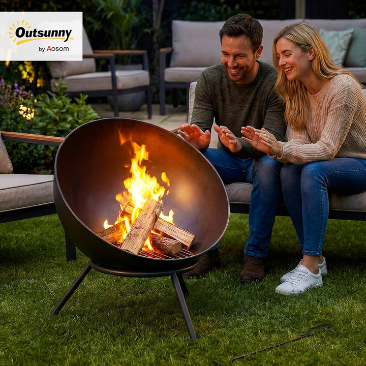 Outsunny Feuerschale 60 x 53 x 66cm verstellbar Feuerstelle mit Schürhaken Kohlegitter Ständer Feuer