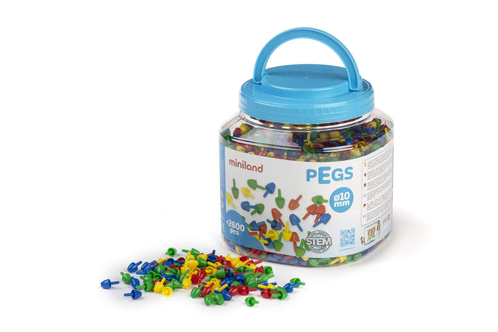 Miniland Mosaikstecker Pegs 10 mm 2600 Teile, Grundfarben-31810