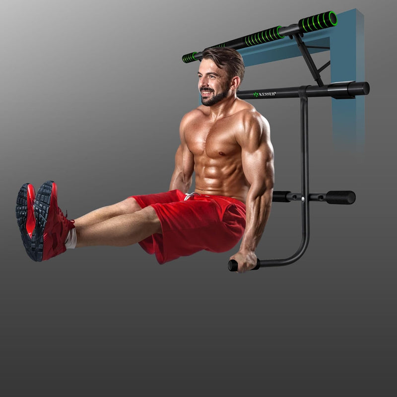 KESSER® 4in1 Premium Klimmzugstange inkl. DIP-Station & Power Ropes, klappbare Türreck, sichere Türr