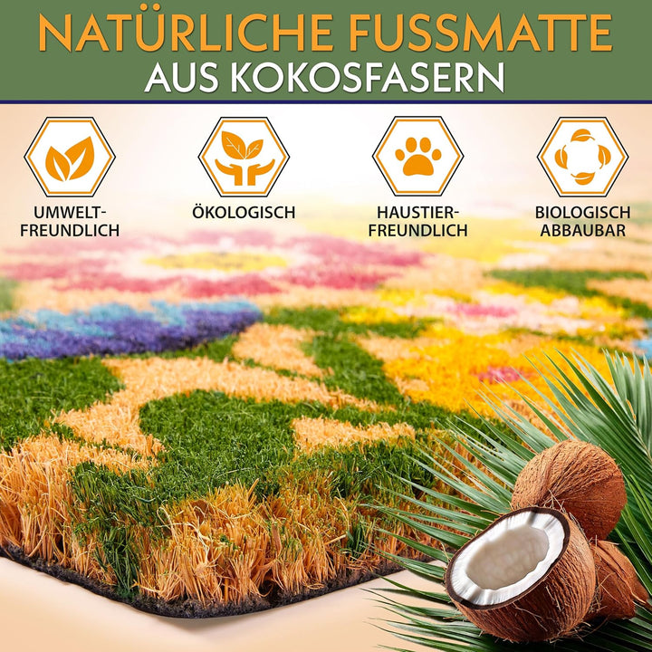 BRUBAKER Fussmatte für Aussen und Innen - Welcome Blumenwiese - 45 x 75 cm Blumen Schmutzfangmatte a