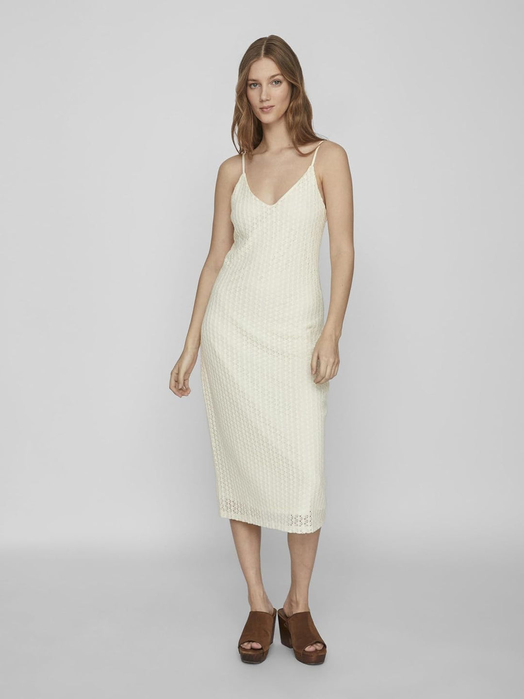 Vila Damen Vijulisa V-Neck S/L Midi Dress Kleid XS Birch, XS Birch