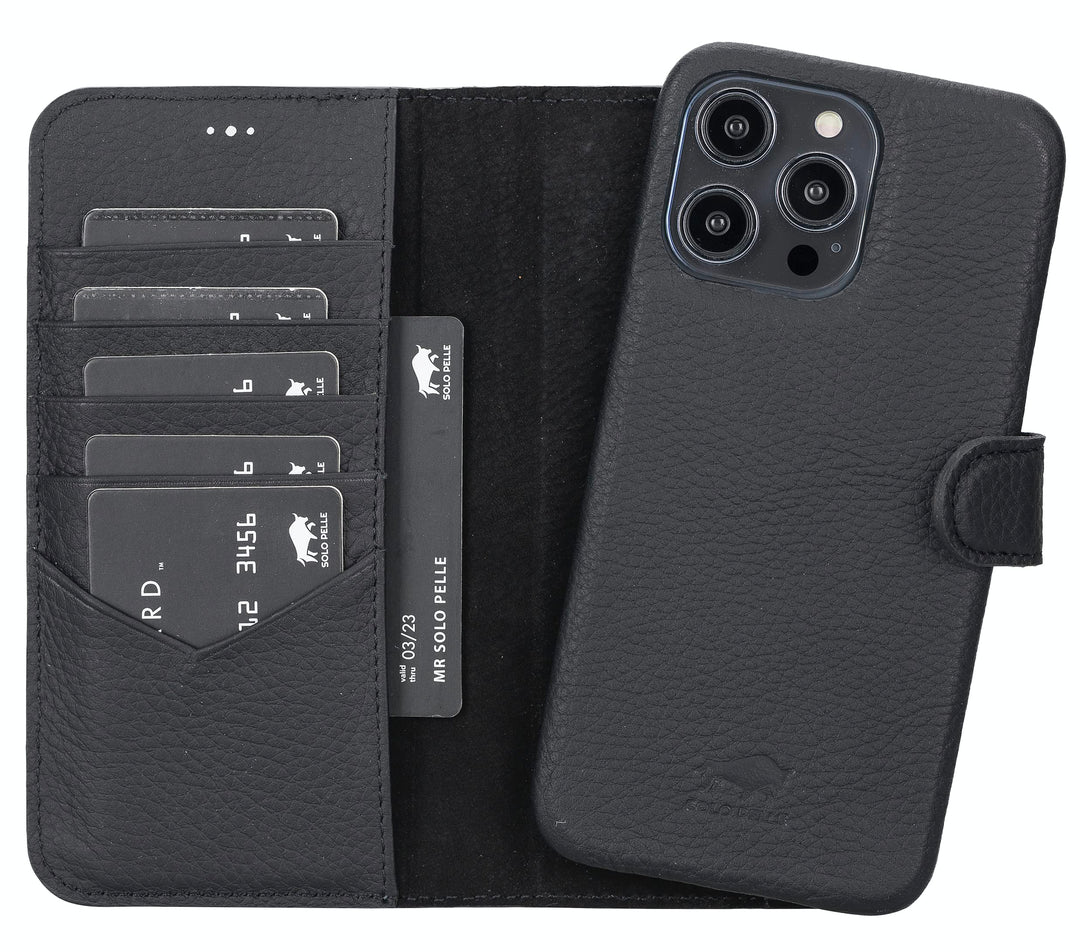 Solo Pelle Lederhülle kompatibel für iPhone 14 Pro Max in 6.7 Zoll abnehmbare Hülle (2in1) inkl. Kar