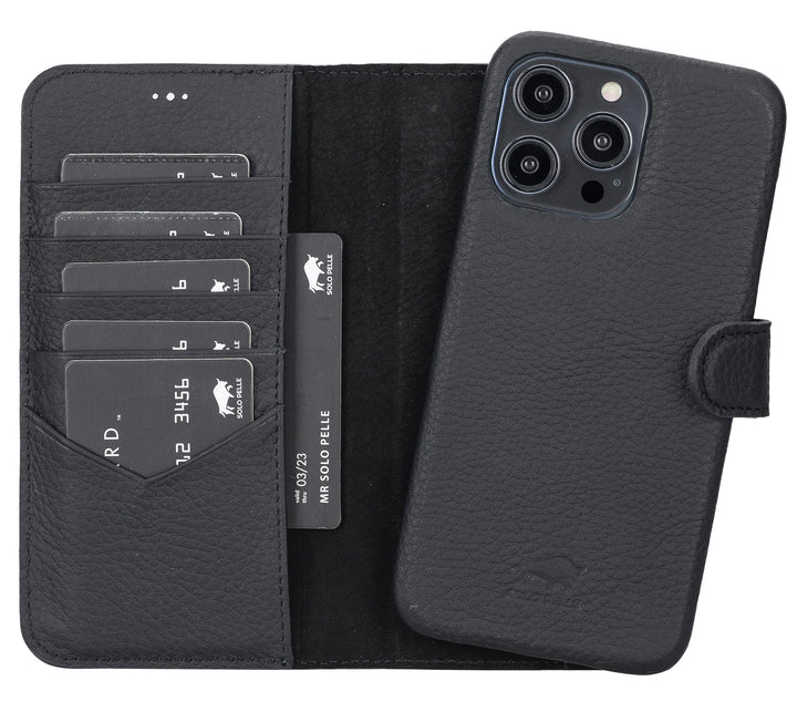 Solo Pelle Lederhülle kompatibel für iPhone 14 Pro Max in 6.7 Zoll abnehmbare Hülle (2in1) inkl. Kar