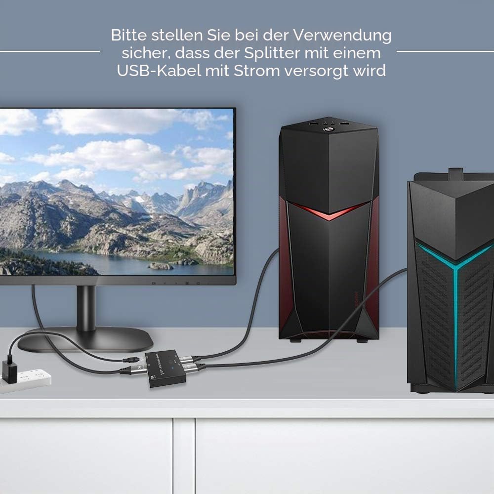 CABLEDECONN DisplayPort 8K DP 1.4 2In 1Out 1In 2Out Switch Bi-Direction 8K@30Hz 4K@120Hz Splitter Co