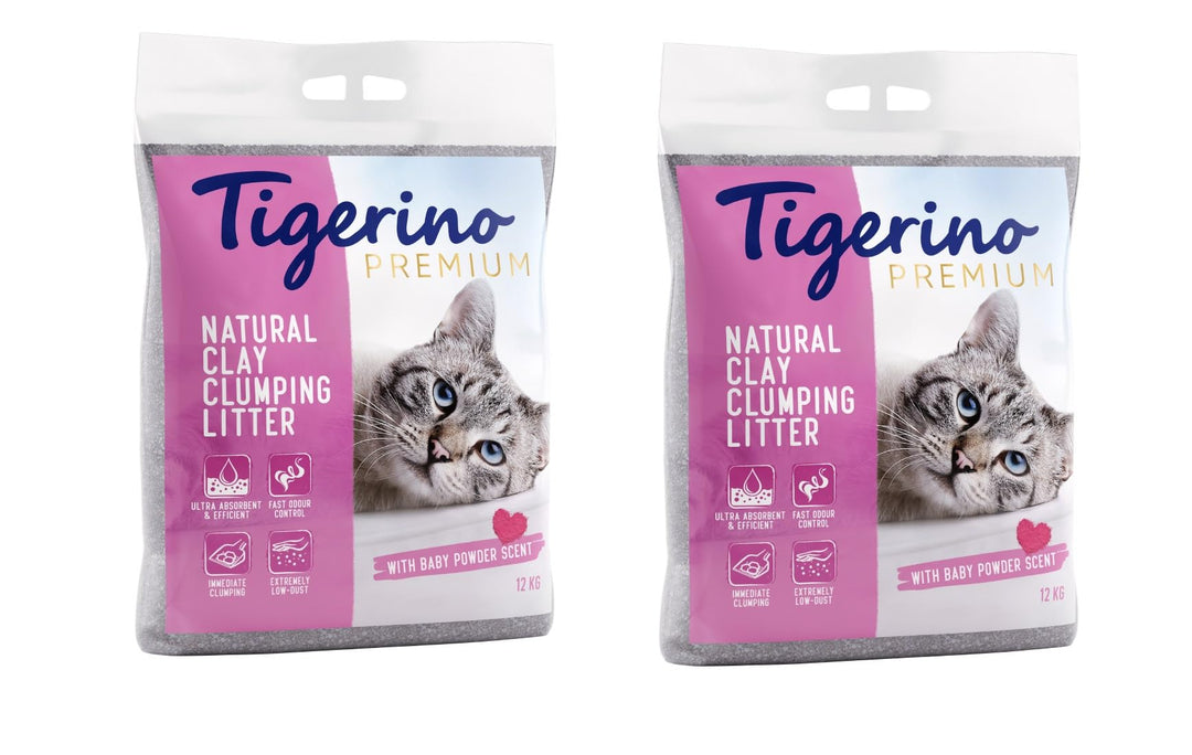 Tigerino Premium Katzenstreu – Babypuderduft | 2x12 KG | Doppelpack |
