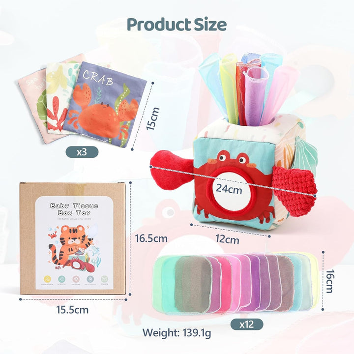 WOODEN TEETHER Baby Tissue Box Toy 6-12 Monate Montessori Sensorik Spielzeug, Fördert Sensorische &