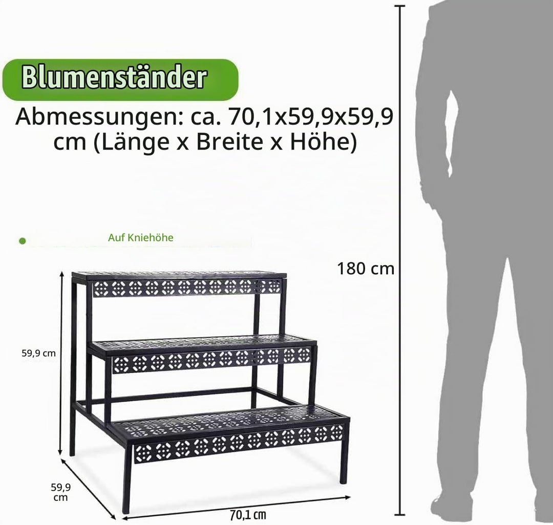 Blumenständer, Pflanzenregal aus Metall, 3 Stufen Pflanzenständer, Blumentreppe mit Grosser Kapazitä