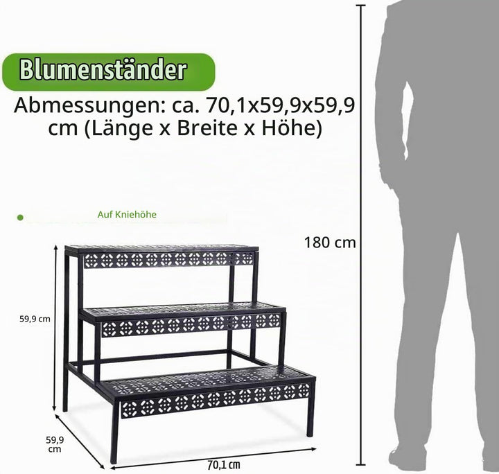 Blumenständer, Pflanzenregal aus Metall, 3 Stufen Pflanzenständer, Blumentreppe mit Grosser Kapazitä