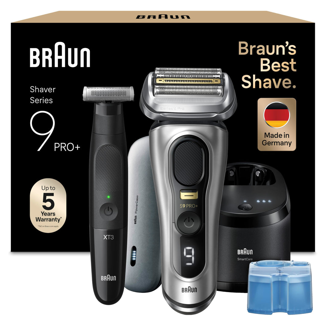 Bundle of Braun Series 9 Pro+ Rasierer Rasierapparat & Reinigungsstation, Ladeetui, Made in Germany,