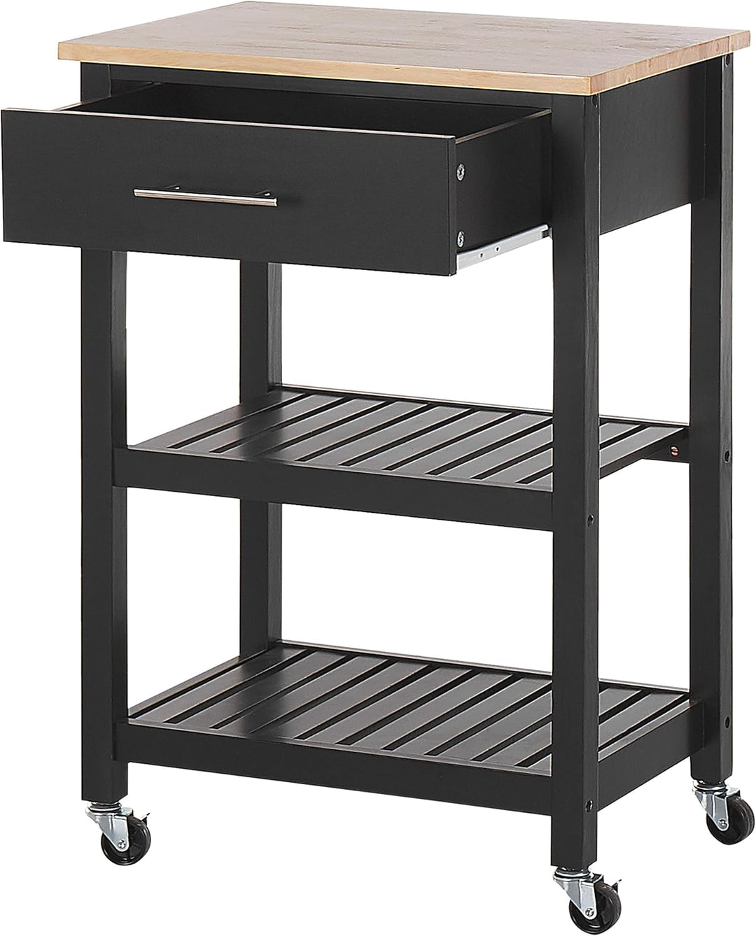 Beliani Multifunktioneller Servierwagen schwarz 2 Fächer 1 Schublade Hiuma