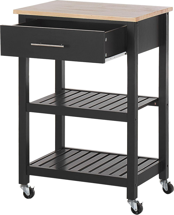 Beliani Multifunktioneller Servierwagen schwarz 2 Fächer 1 Schublade Hiuma