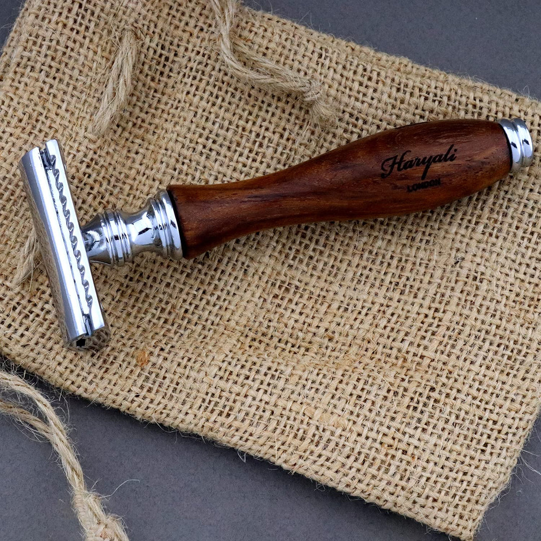 Haryali London Rasierset Herren – Premium Rasierhobel set aus Holz mit Rasierhobel, Rasierpinsel und