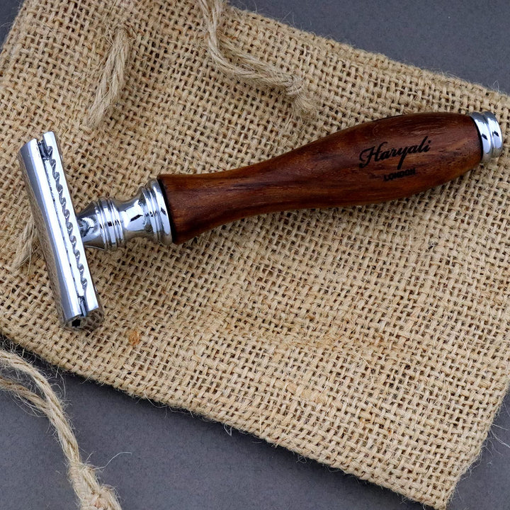 Haryali London Rasierset Herren – Premium Rasierhobel set aus Holz mit Rasierhobel, Rasierpinsel und
