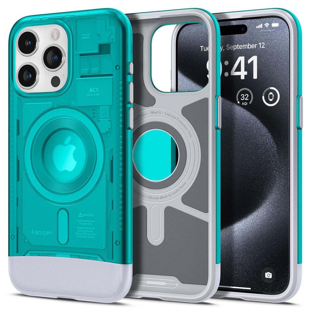 Spigen Classic C1 MagFit Hülle Kompatibel mit iPhone 15 Pro Kompatibel mit MagSafe -Bondi Blue, Bond
