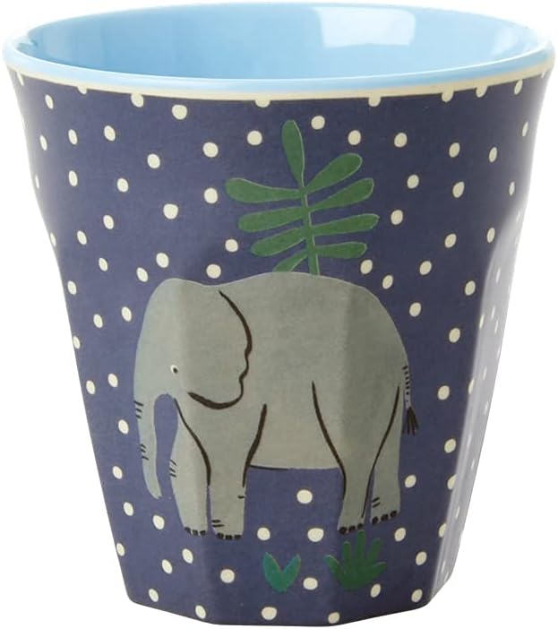RICE.DK RICE Kleine gebogene Melaminbecher mit 6 Dschungelmotiven – Blau
