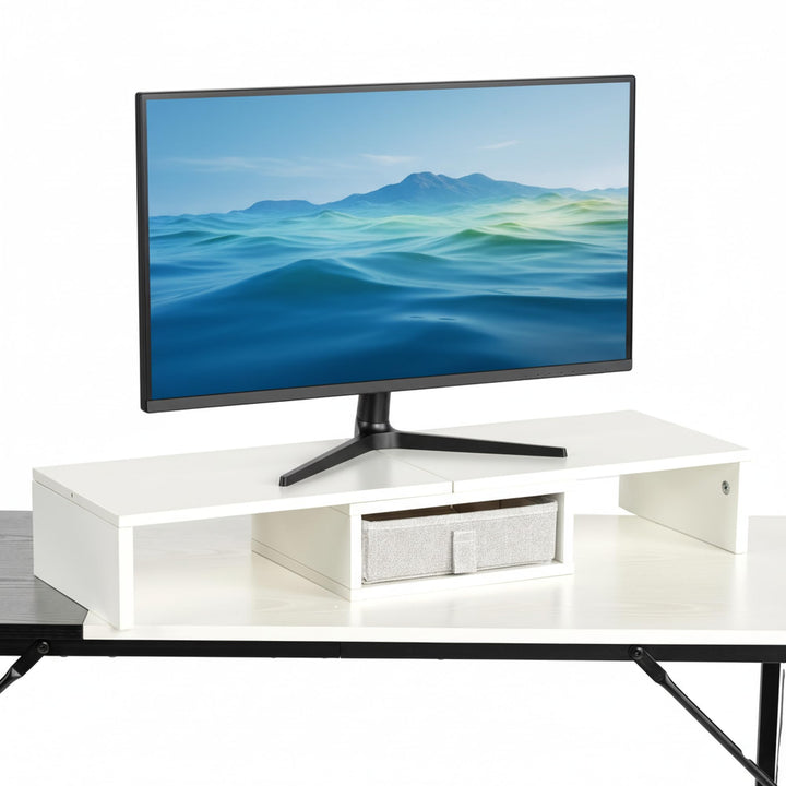 HOMYLIN Monitorständer mit Schublade, Dual-PC, Laptop, TV, Desktop-Ständer für Schreibtisch, längenv