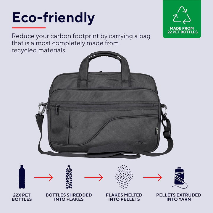 Trust Sydney Laptop Eco Tasche aus Recyceltem Material bis 17,3 Zoll, mit Schultergurt und Taschen z
