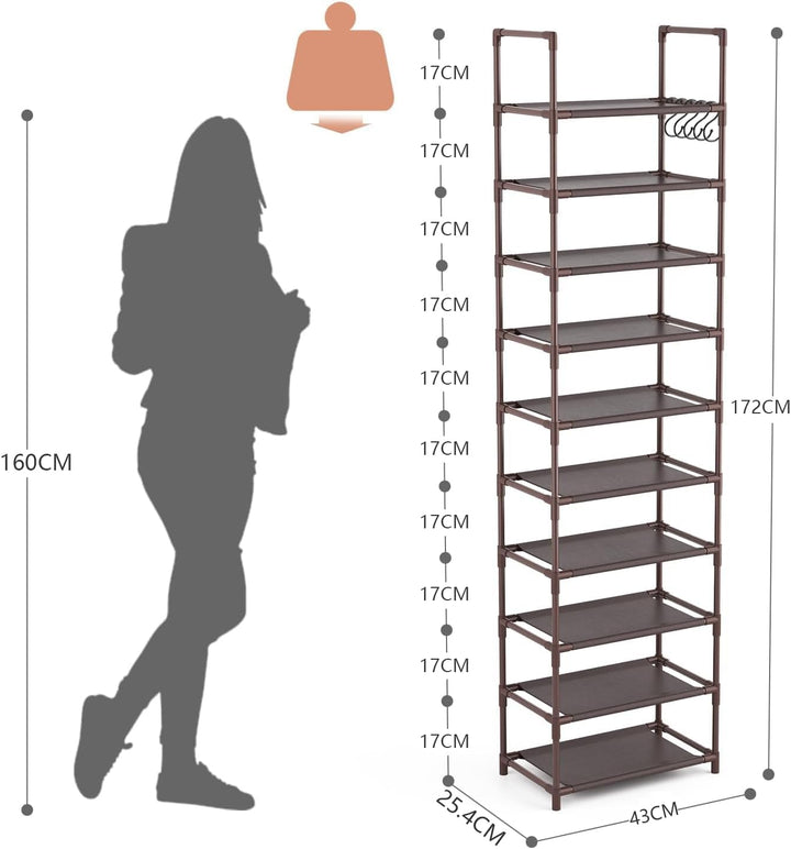 Schuhregal mit 10 Ebenen, Schuh-Organizer für 20-25 Paar Schuhe, offener Schuhschrank hoch, Schuhstä