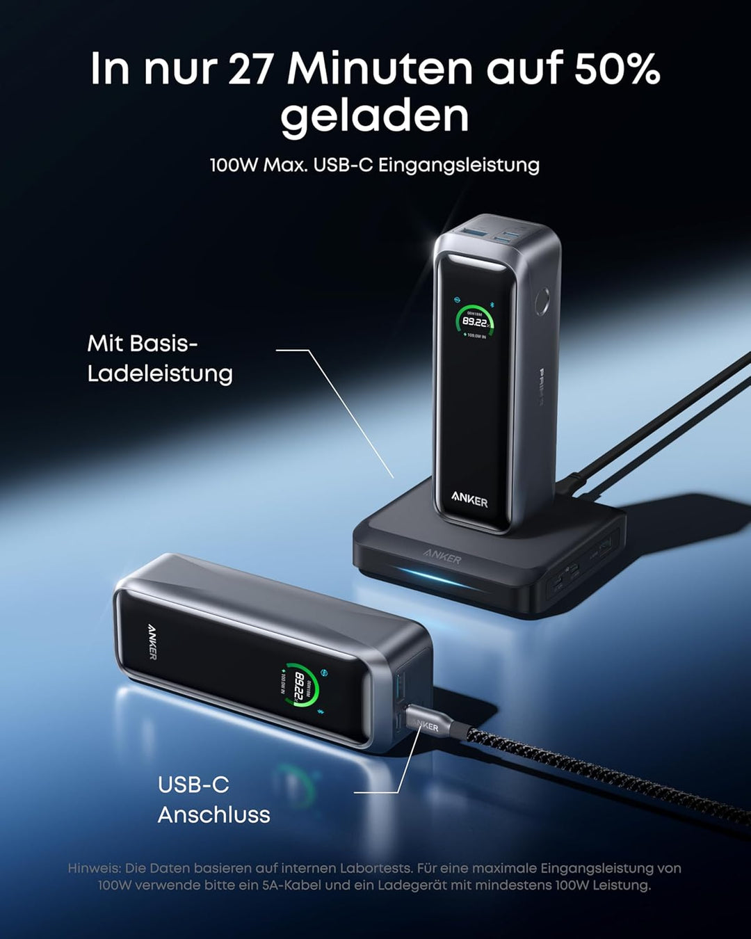 Anker Prime Powerbank 20100mAh tragbares Ladegerät 3 Ports 220W Ausgang, bidirektionales Laden, für