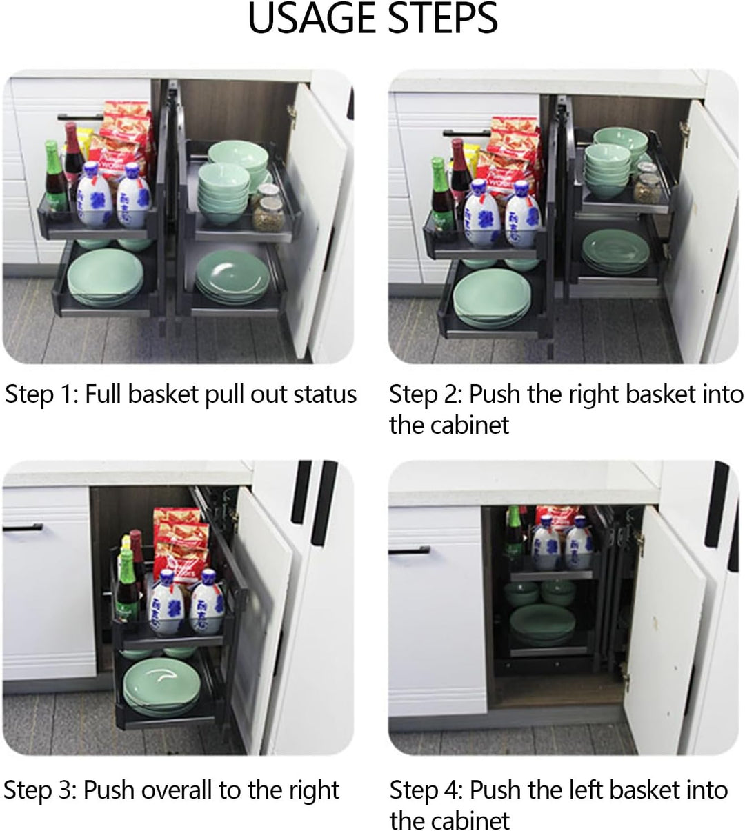 Ausziehbarer Organizer für blinde Eckschränke, Auszieh-Organizer mit 4 Körben, Regal, ausziehbarer S
