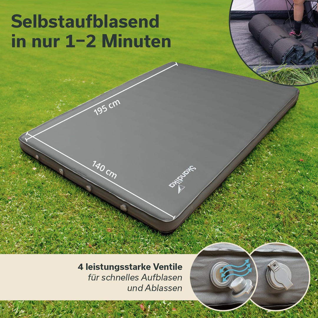 Skandika Premium Easy Isomatte Double 3D | 10 cm dick, selbstaufblasend, leicht, faltbar, selbstfüll