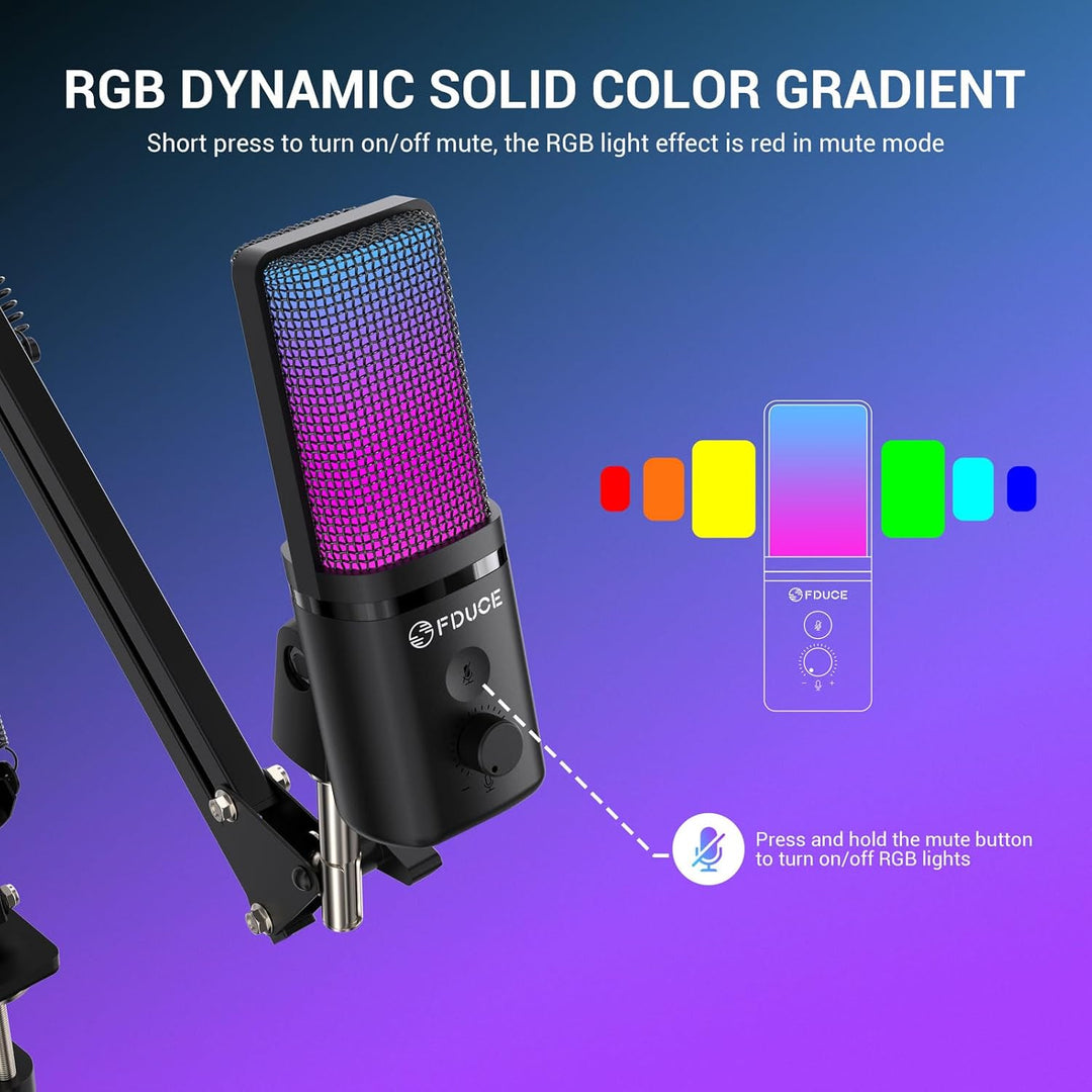 FDUCE M160 USB Gaming Mikrofon Set für PC,RGB Kondensator Podcasting Mikrofon mit Monitor Buchse,sch