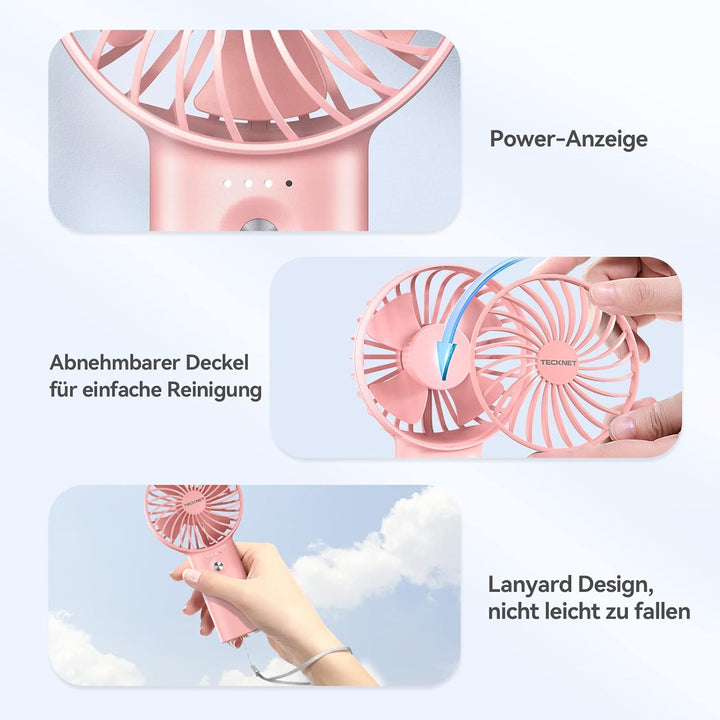 TECKNET Mini USB Ventilator, Tragbarer Handventilator mit Powerbank, 5200mAh Aufladbarem Batterie Lü