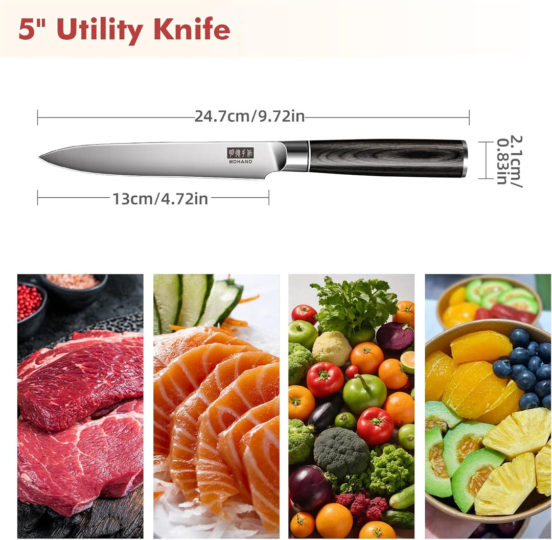 MDHAND Obstmesser Kochmesser Allzweckmesser Profi 13 cm Scharf Küchenmesser Chefmesser aus rostfreie
