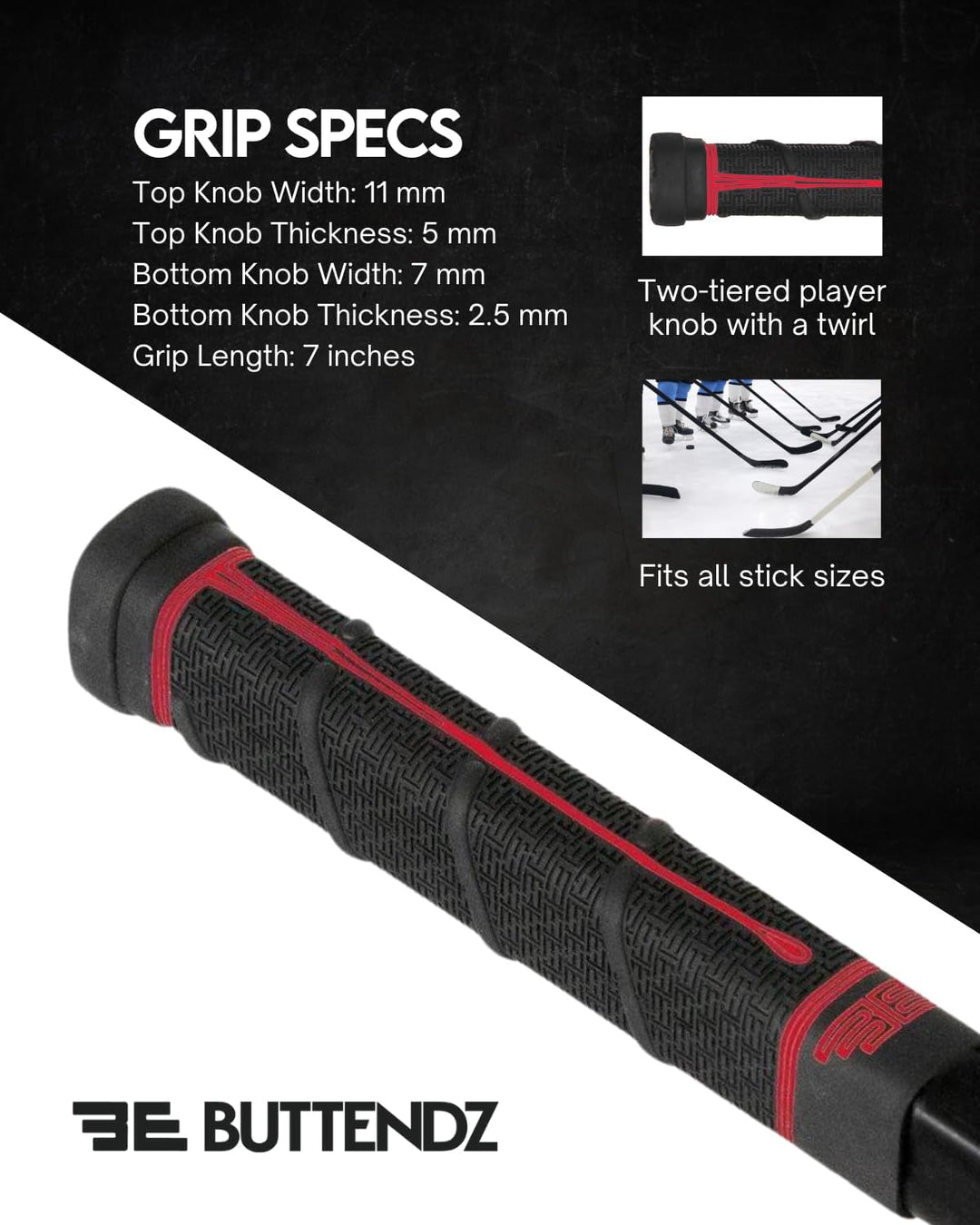 Buttendz Future Ersatz-Griff für Hockeyschläger mit Wirbel, Black w/Fire Drip Black w/ Fire Drip, Sc