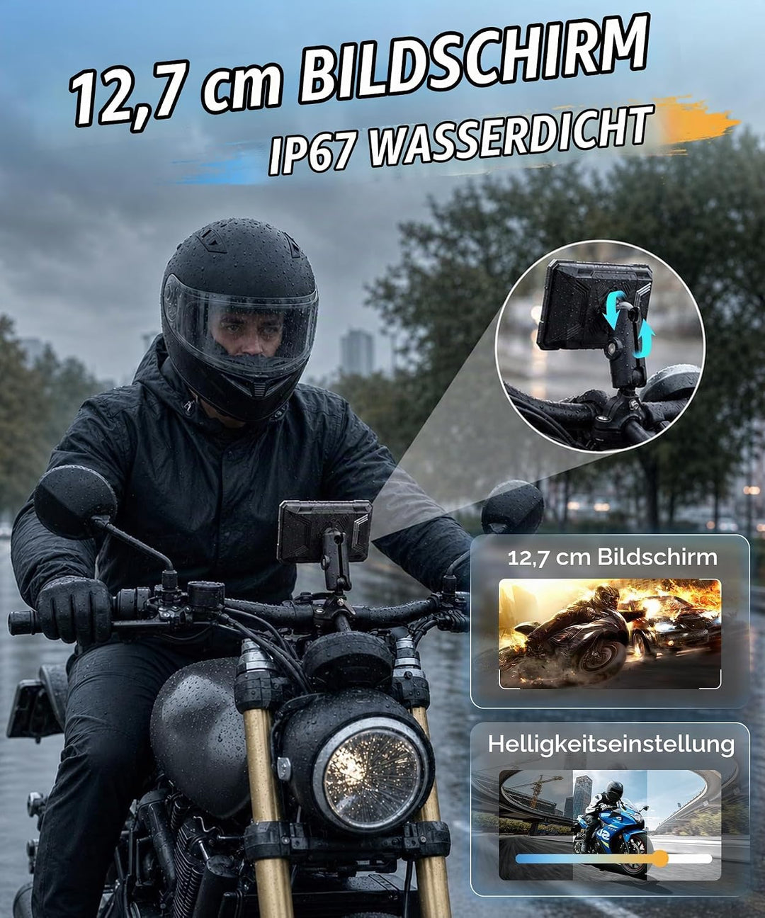 Motorrad Carplay Screen, 6 Zoll HD Touchscreen Bildschirm Autoradio für Motorrad, IP68 Wasserdicht m