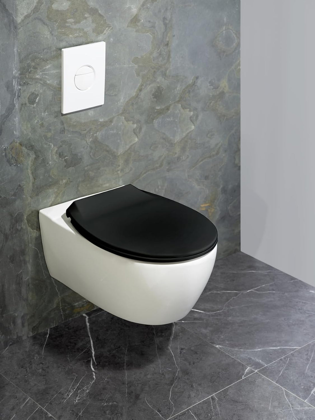 WENKO Premium WC-Sitz Kos Schwarz, Toilettendeckel mit Absenkautomatik und Fix-Clip Hygiene Befestig