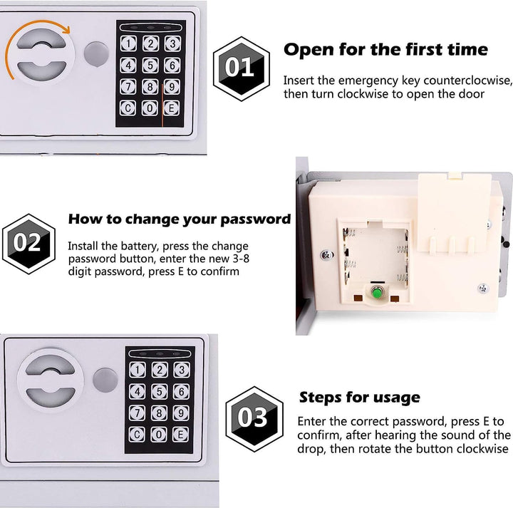 Nictemaw Digital Elektronischer Safe Tresor Möbeltresor Elektronikschloss mit Schlüssel, Grau