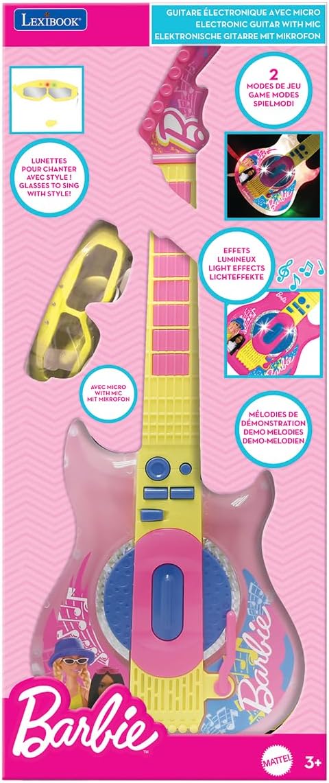 Lexibook, Barbie, Elektronische Gitarre mit Mikrofon und Brille zum Singen mit Stil, 2 Spielmodi, De