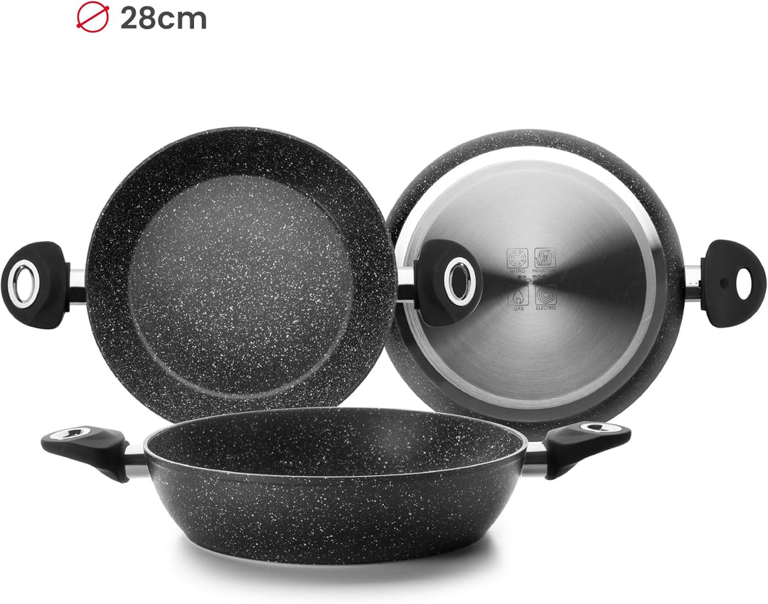 IBILI - Bratpfanne mit 2 Henkeln Natura, 28 cm, Aluminium, Anti-Haft-Beschichtung im Stein-Stil, gee