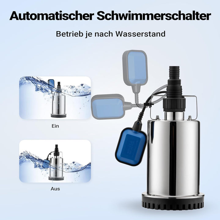XPOtool Tauchpumpe bis 7500l/h, max. Förderhöhe 6,5m, Schmutzwasserpumpe 400W, Fremdkörper bis 5mm