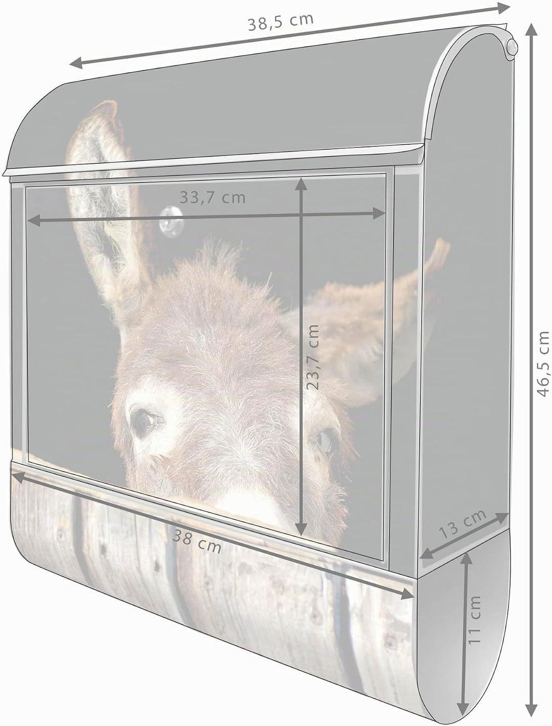 banjado® Design Briefkasten mit Motiv Esel 39x47x14cm &amp; 2 Schlüssel - Briefkasten Stahl Silber mit Z