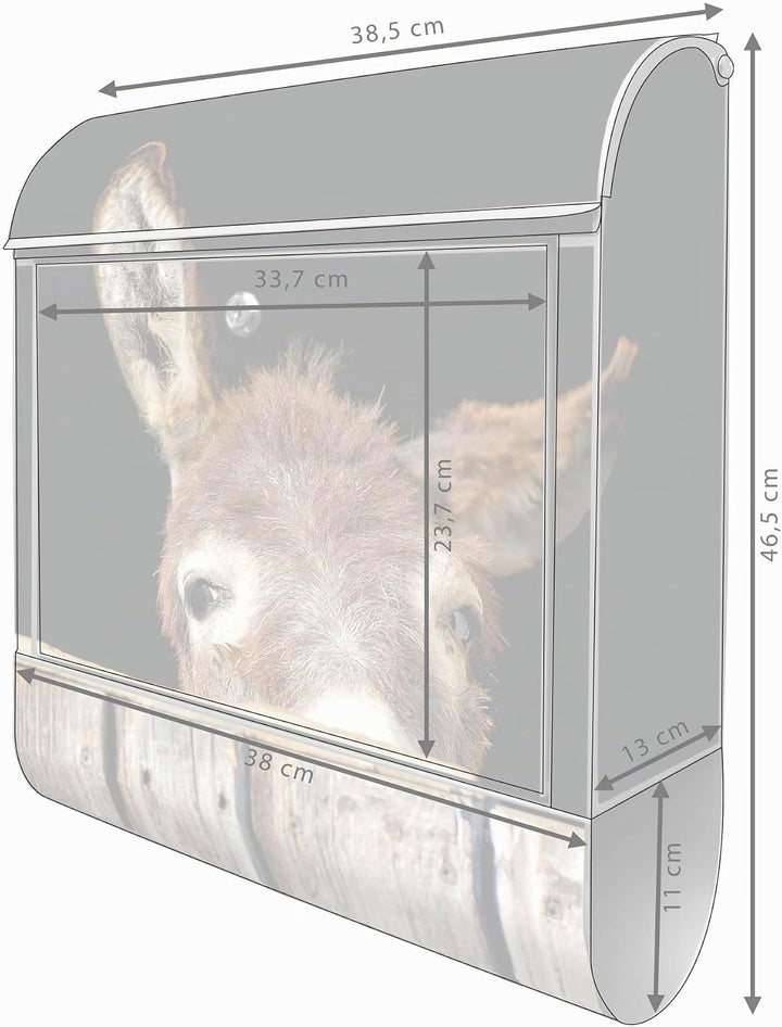 banjado® Design Briefkasten mit Motiv Esel 39x47x14cm &amp; 2 Schlüssel - Briefkasten Stahl Silber mit Z
