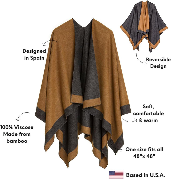 MELIFLUOS DESIGNED IN SPAIN Damen Schal Wrap Poncho Ruana Cape Cardigan Pullover Open Front für Früh