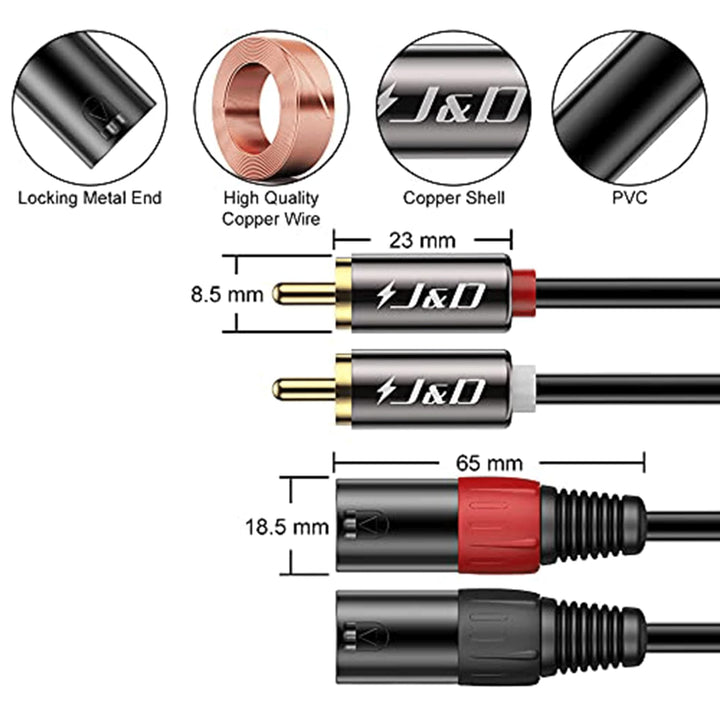 J&D Dual Cinch-Stecker auf Dual XLR-Stecker (4,5 Meter), 2 Cinch auf 2 XLR Male HiFi Stereo Audio Ve