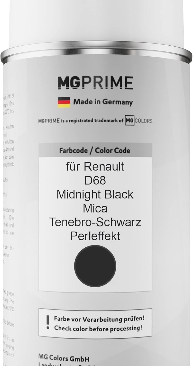 MG PRIME Autolack Sprühdosen Set für Renault D68 Midnight Black Mica/Tenebro-Schwarz Perleffekt Basi
