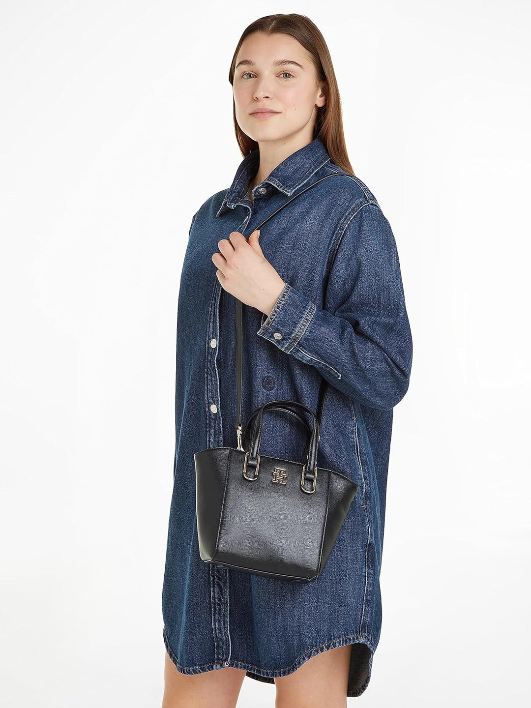 Tommy Hilfiger Damen Th Timeless Med Lady Tote Tragetasche Schwarz, Schwarz