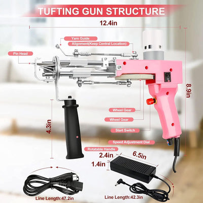 Aomdom Tufting Gun 2 in 1 5-40 Steps/S Elektrische Tufting Gun 7-21mm Einstellbare Tufting Gun Teppi