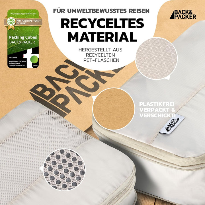 BACK&amp;PACKER® Packing Cubes mit Kompression 4-teilig - Packtaschen Set aus recyceltem Material - Leic