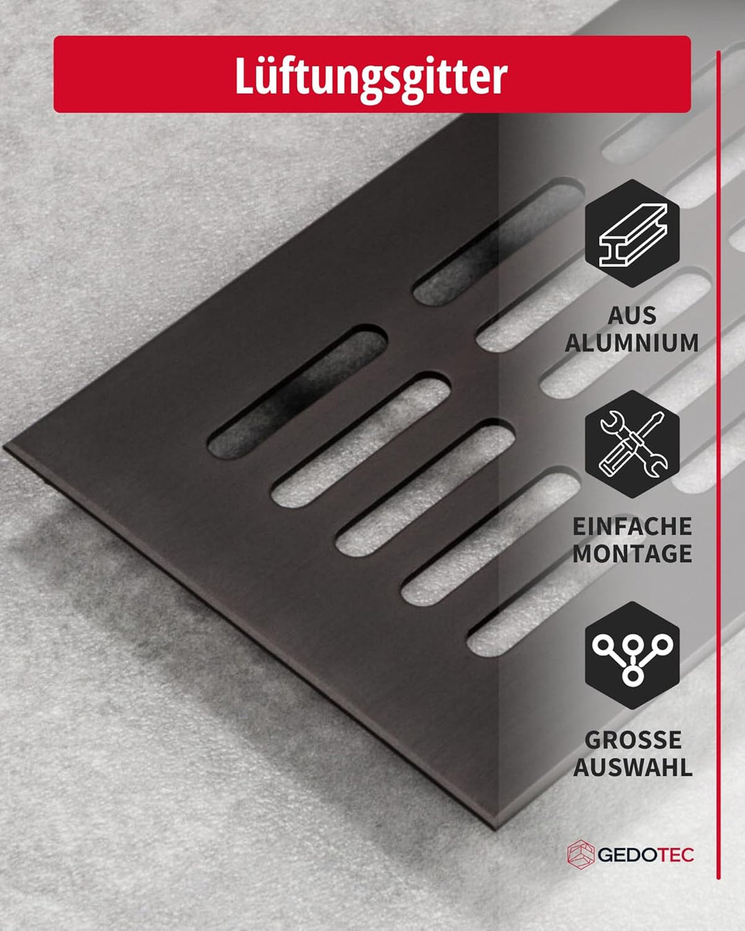 Gedotec Lüftungsgitter rechteckig aus Aluminium - 1 Stück Abluftgitter Braun - Heizungsgitter 800 x