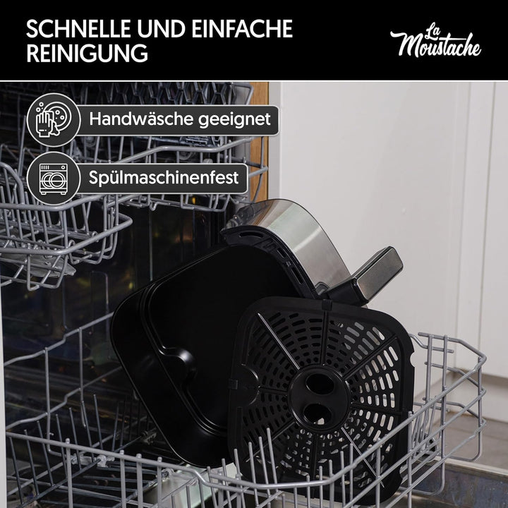 La Moustache - Heissluftfritteuse 6,5 L, Ölfreie Fritteuse 1700 W, 8 Programmen, Air Fryer Digitale