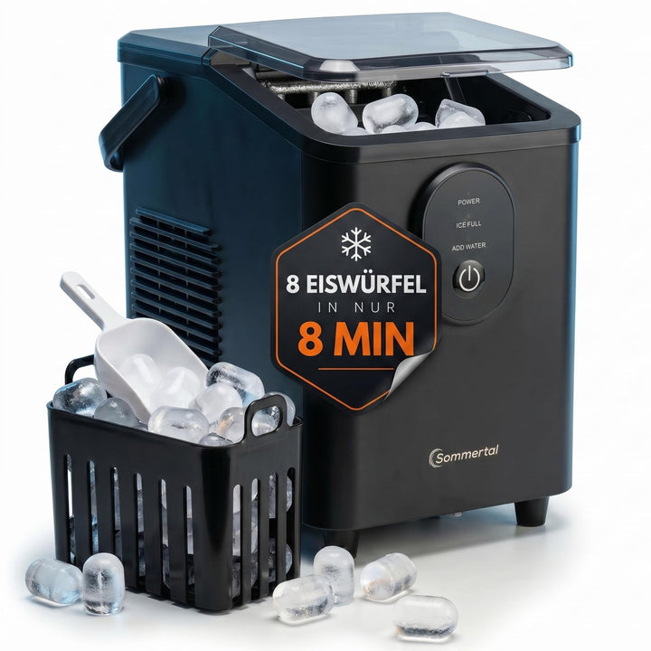 Sommertal Eiswürfelmaschine EM12C - Note 1,3 Warentest, Ice Maker mit schneller Eisherstellung ab 6