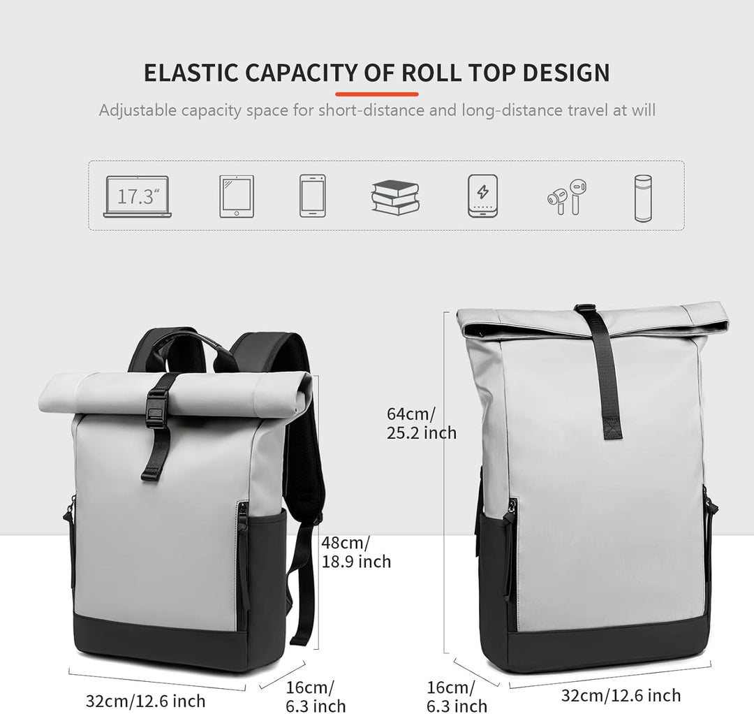 Rolltop Rucksack Damen Herren Gross Laptop Rucksack Wasserdichter mit Computerfach 17,3 Zoll Rucksäc