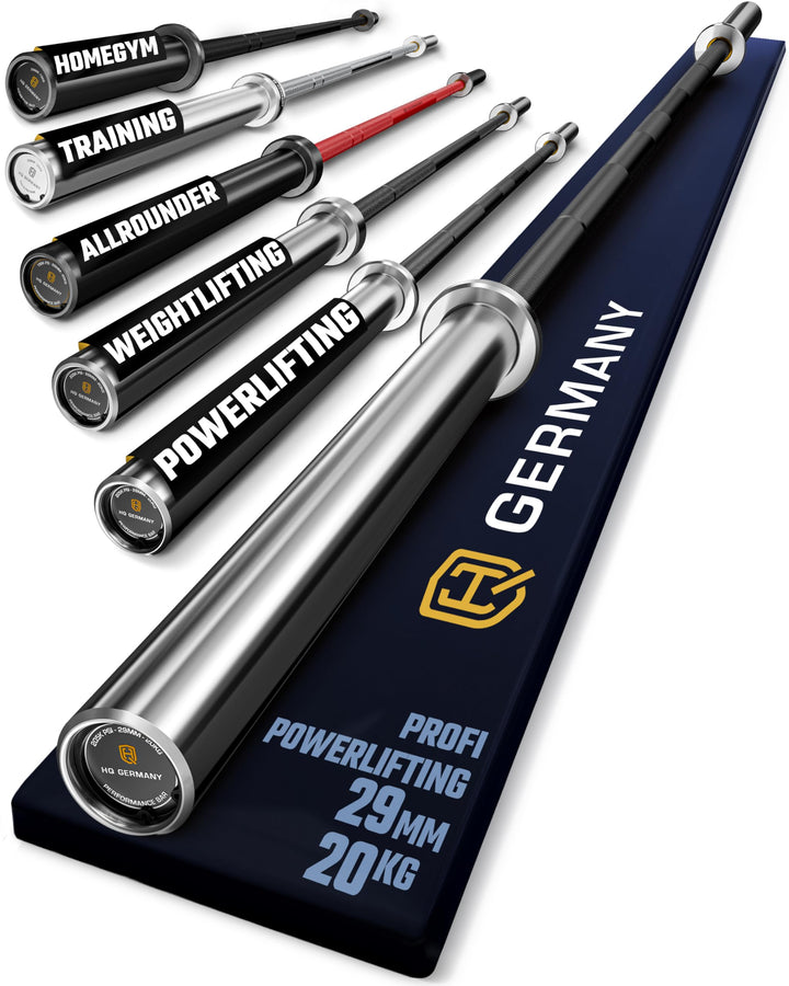 HQ Germany® Powerlifting Olympia Langhantelstange | 50mm, 220cm | 6 Graphitlager | 200.000 PSI, 700k